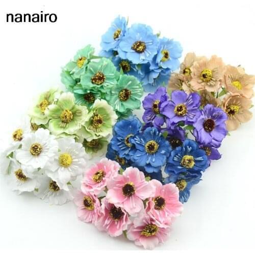 60pcs/lot Cheap Silk Cherry Blossoms Artificial Poppy Small Bouquet For Wedding Decoration DIY Scrapbooking Garland Fake Flowers