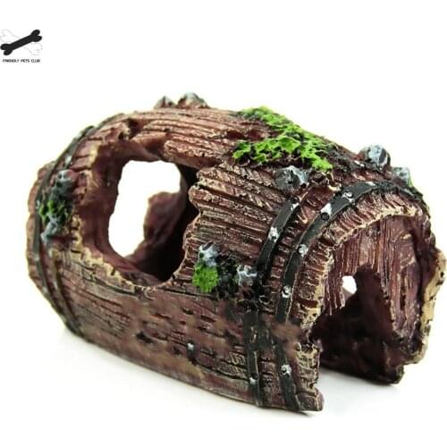 Aquarium Fish Tank Artificial Barrel Resin Ornament Cave Landscaping Decoration G3615