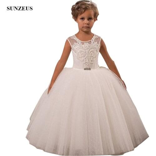 Ball Gown Puffy Flower Girl Dress Custom-made Pearls Appliques Luxury Children Party Dresses For Wedding FLG097