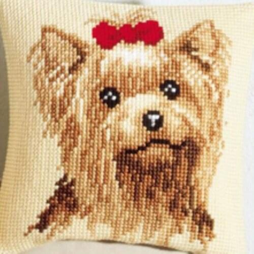CX0234 Long hair dog Acrylic Yarn Embroidery Pillow Tapestry Cushion Front Cross Stitch Pillowcase DIY needlework
