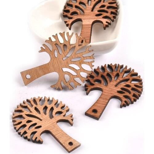 10Pcs Tree Shaped Wood DIY Crafts For Children Scrapbooking Card Decoration Art DIY Wooden Embellishment Handmade 45x59mm M1604