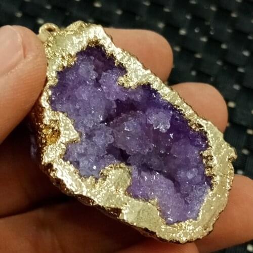 DHXYZB 40-50mm Natural Agate geode cluster Pendant Electroplating purple Stone Quartz Crystal mineral Reiki Healing Jewelry Gift