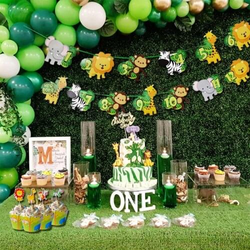 1-12 Month Photo Banner Jungle Animal Theme 1st Birthday Party Jungle Party Decorations Photo Clips One Year Old Party Supplies