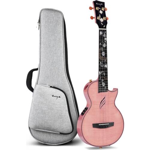 Enya Tenor Ukulele All Solid Flame Maple One-Body High Gloss Ukulele with Built-in AcousticPlus Pickup and Deluxe Ukulele Case