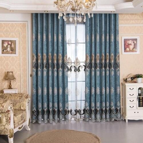 European Luxury Blackout Gold windows treatment curtains for living room bedroom flower tulle valance