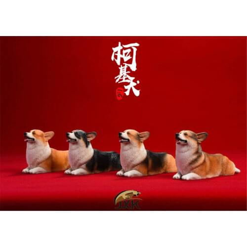 JXK 1/6 Cute Welsh Corgi Dog Pet Figure Animal Model Collector Decor Toy Gift Home Car Decoration Ornaments Cognitive Toys