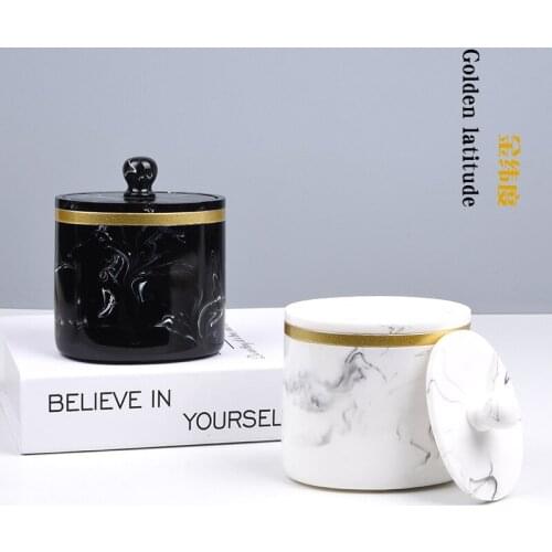 Top grade resin Hotel cotton swab box home marbling teeth container storage box desktop storage and finishing box cover