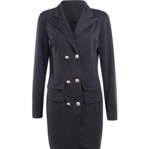 UZZDSS Autumn Winter Suit Blazer Women New Casual Double Breasted Pocket Women Long Jackets Elegant Long Sleeve Blazer Outerwear