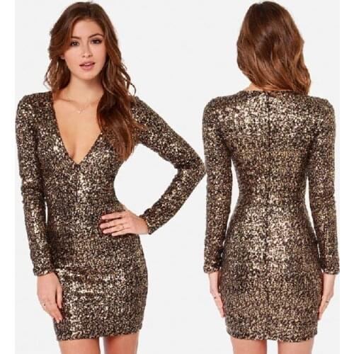 Robe de summer kaftan 2018 vestidos sexy deep v-neck sequined prom party short mini with long sleeve bridesmaid dresses