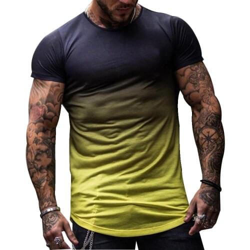 Mens T-Shirt 2021 Summer Gradient Short Sleeve O-Neck T-Shirts Man Tops Tees Hip Hop Fitness T-Shirt Clothing Oversized M-4XL