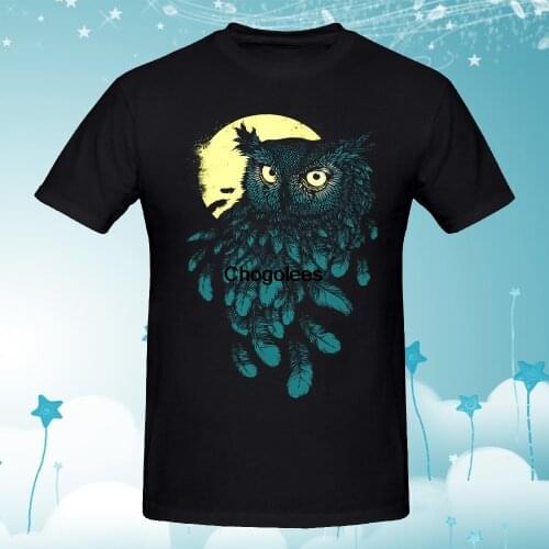 Mens Owl And Moon Vector Graphic Design Fashion T Shirts