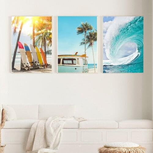 Seascape Print Set Surf Wall Art Canvas Painting Beach Posters Surfboard Prints Coastal Decor Paintings for Living Room Wall
