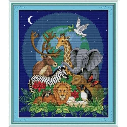 Animal World (2) position cross stitch kit 18ct 14ct 11ct count printed canvas stitching embroidery DIY handmade needlework