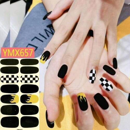 14Tips Korea Nail Stickers Adhesive Full Cover Wraps for Flame/Leopard Beauty DIY Nail Art Decorations Shining Plain Stickers