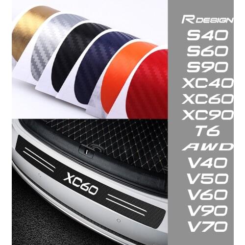 Car Trunk Rear Bumper Carbon Fiber Stickers For Volvo RDESIGN T6 AWD S40 S60 S90 XC40 XC60 XC90 V40 V50 V60 V70 V90 Accessories