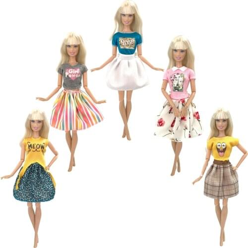 NK 5 Pcs/Set Newest Mix Doll Casual Dress Daily Noble Clothing Top Fashion Dress For Barbie Accessories Doll Child Girl Gift 7X