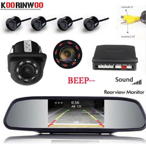 Koorinwoo Parktronic Car Screen Mirror Monitor Reversing Car Parking Sensor 4 Probe Alarm Backup Rear view camera Parking system