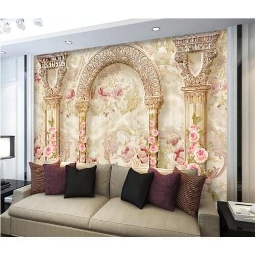 Custom Photo Wallpaper Europe 3D marble pillar Flower Living Room TV Background Wall Painting Home Decor Wallpaper Mural