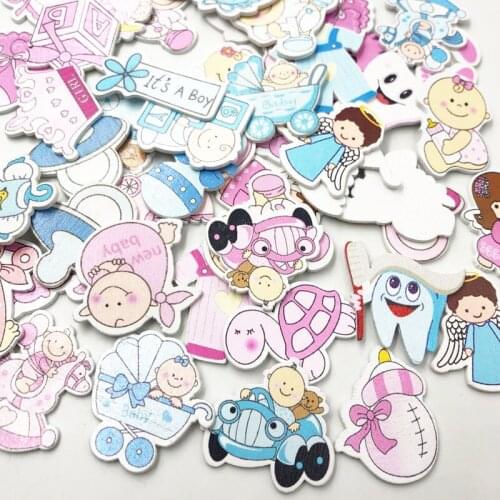 30Pcs Cartoon baby No Holes Sewing Wooden Buttons Random Mixed Decorative Buttons Flatback Scrapbooking Making WB622