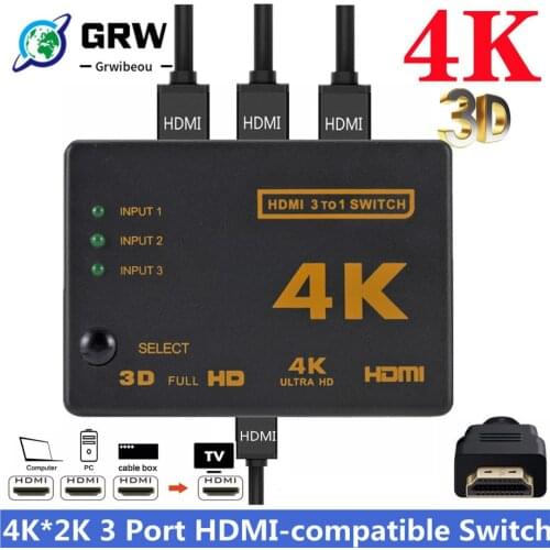 4K 2K 3x1 HDMI Cable Splitter HD 1080P Video Switcher Adapter 3 Input 1 Output Port HDMI Hub for Xbox PS4 DVD HDTV PC Laptop TV