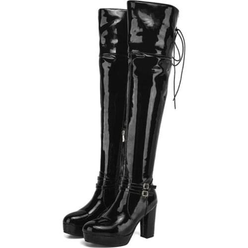 Over the Knee Boots Women Platform Patent Leather Thigh High Boots Winter 2020 New High Heels Long Fetish Shoes Lady Large Size