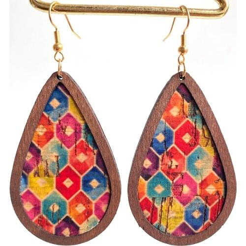 Rainbow Color Statement Wood Leather Earring Jewelry Retro Bohemian Diy Handmade Drop Unique Fashion Party Holiday Gift Earrings