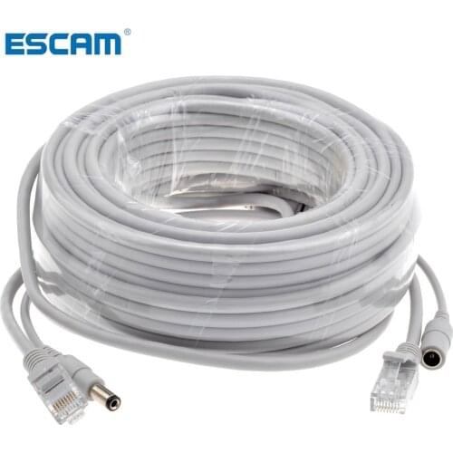 ESCAM 5M/10M/15M/20M/30M Optional Gray CAT5/CAT-5e Ethernet Cable RJ45 + DC Power CCTV Network Lan Cable For System IP Cameras