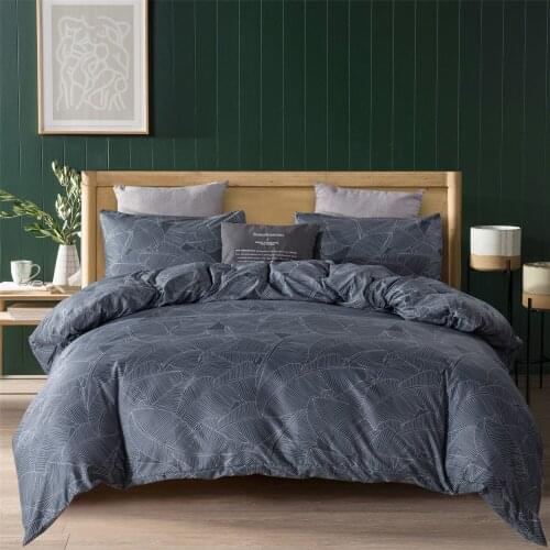 Grey Leaf Stripe Modern Simple Elegant Comforter Bedding Set Fashion King Queen Twin Size Bed Linen Duvet Cover Sets Pillowcase