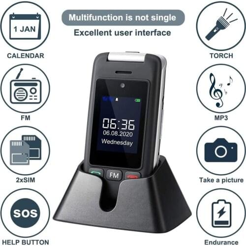 Artfone C10 Flip Big Button Mobile Phone,Senior Phone with Charging Cradle and Large Screen for Elderly(2G)