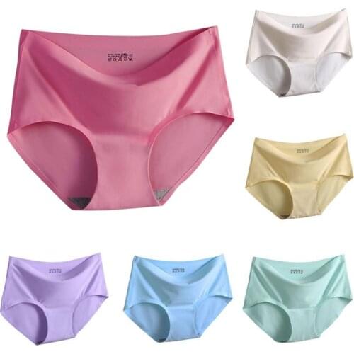 Women Sexy Mid Waist Ice Silk Seamless Lingerie Briefs Underwear Panties Soft Underpants Breathable Smooth Thin Panty