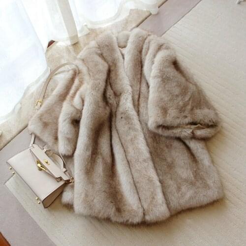 HIGH QUALITY 2020 winter medium long thick warm faux fur coats fake mink fur loose plus size 3/4 sleeve outerwear A230