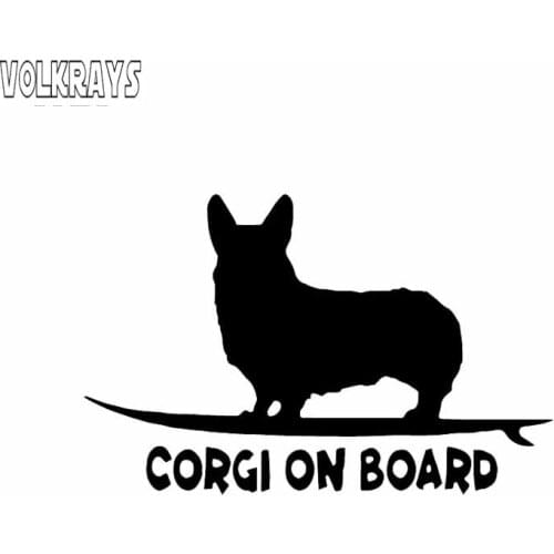 Volkrays Funny Car Sticker Corgi on Board Puppy Dog Accessories Reflective Waterproof Vinyl Decal Black/Silver,8cm*13cm