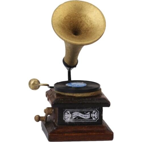 1/12 Miniature Phonograph Record Player Dollhouse Musical Instrument Doll House Decor Ornaments