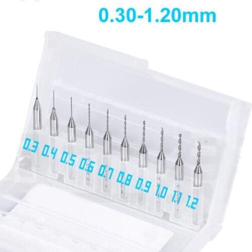10pcs Carbide PCB CNC Drill Bits for Dremel Jewelry Engraving Circuit ( 0.3-1.2mm)