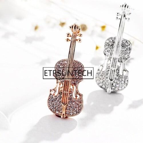 100pcs Wedding Party Favor Personalized Gifts for Guests Violin Brooch Bling Crystal Pins Love Lapel Brooches Rhinestone Brooch