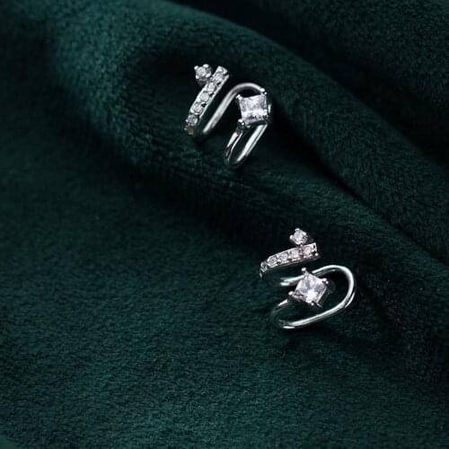 No pierced) Real. 925 Sterling Silver jewelry Double Rows with White Zirconia Clip Earrings jewelry GTLE2634