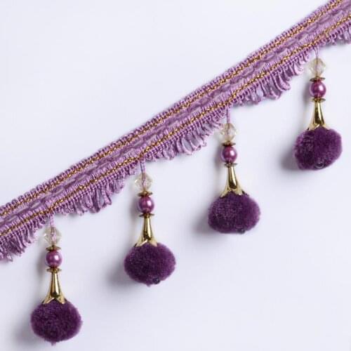 12 Yards/lot Bead Pompom Curtain Trim Lace Tassels Curtain Hanging Ball Tie Back Straps Holders Accessories Home Decoration