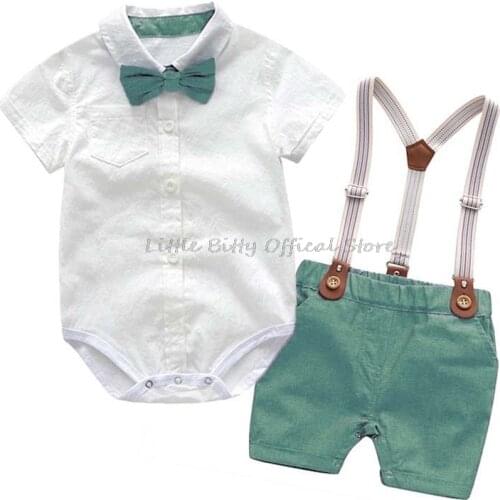 Summer Infant Gentleman Clothing Suits Newborn Clothes Sets White Romper with Short 2pc a Sets High Quality Baby Cotton Clothes