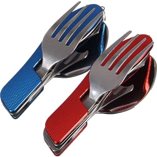 2 In1 Camping Hiking Hunting Spoon & Fork Army Knife Portable Folding Multi Tool random color