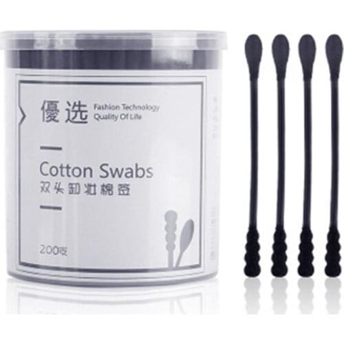 200pcs/pack Disposable Cotton Swabs Ears Clean Quality Black Cotton Spiral Sticks Makeup Eyebrow Lipsticks Cotton