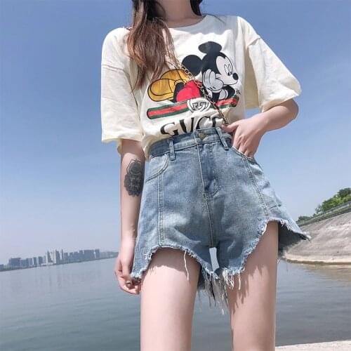 2021 Womens New High Quality Denim Tide Female Pants Summer Plus Size solid color Loose Mom Shorts Jeans Fit Casual Streetwea