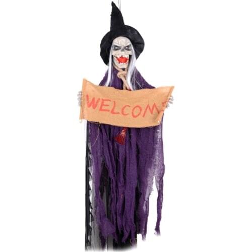 594C Skeleton Ghost Hanging Electric Voice Control Glowing Red Eyes Decoration for Halloween Haunted House Bar Ornament