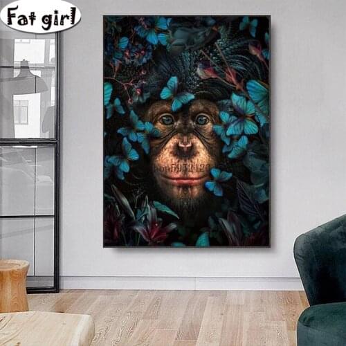 5D High Quality Northern Europe art Animal Diamond Painting Orangutan butterfly Cross stitch kit mosaic full drill wall hanging