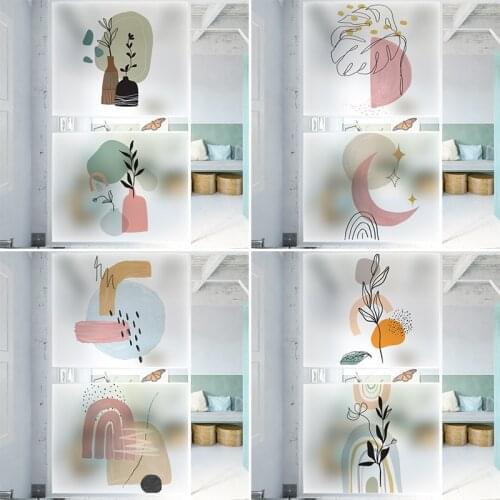 Abstract flower plant electrostatic frosted glass film sticker bathroom toilet glass anti-peep opaque light blocking film
