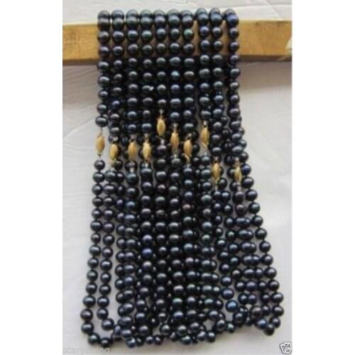FREE SHIPPING HOT sell new Style >>>> wholesale natural 10PC 7-8mm Black Tahitian pearl necklace 18"