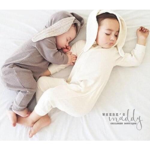 Baby Warm Bunny Ear Rompers Cotton Boys Girls Hare Playsuits Hooded Clothes Autumn Winter Infant Rabbit Style Jumpsuit