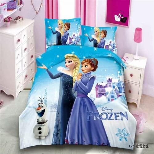 Disney Frozen Blue Duvet Cover with Pillowcase Anna Elsa Character Bedding Set Twin Full Size for Boy Girls Bedroom Decor 2/3pcs