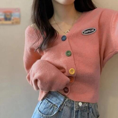 10 Colors Sweet Cardigan Sweater Women Kawaii Sweater Cropped Tops Korean Long Sleeve Button Up Knitted Jackets Female
