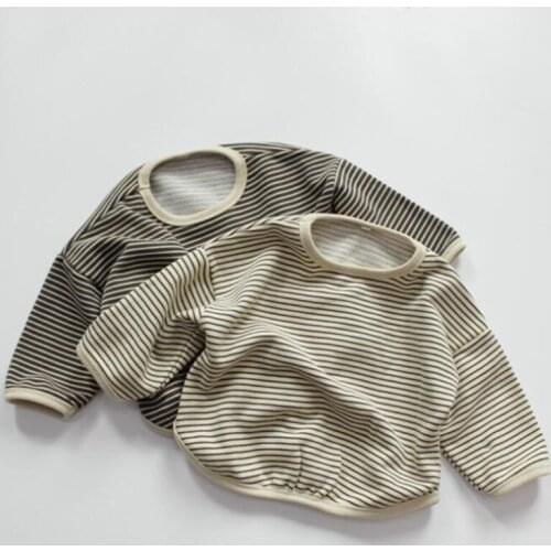 Korean Style Fashion Casual Clothes Baby Girls Boys Sweatshirts Baby Girls Boys Cotton Long Sleeve StripeT-shirt Kids Pullover