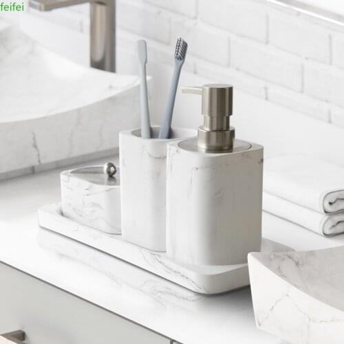 Bathroom Accessory Set Washing Tools Soap Dispenser Cotton swab box Mouthwash Cup Imitation marble Household Articles Shower Gel